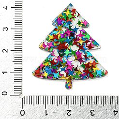 アクリルパーツ  内部にパイエットパワー付き  クリスマスツリーのチャーム  カラフル  39x33x2.5mm  穴：1.5mm&nbsp;OACR-M009-01C