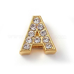 合金ラインストーンビーズ  文字L  クリスタル  ゴールドカラー  12~12.5x3~13x4~4.5mm  穴：1.5x5~8mm&nbsp;PALLOY-WH0065-10G