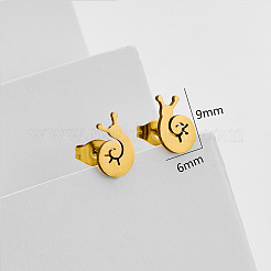 女性用304ステンレススチールスタッドピアス  カタツムリ  316サージカルステンレスピン付き  18KGP本金メッキ  9x6mm&nbsp;WG40EEF-01