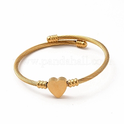 201 Stainless Steel Heart Beaded Cuff Bangle&nbsp;BJEW-C033-07G