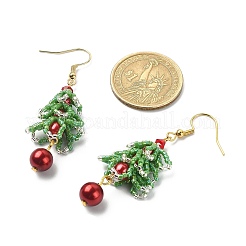 MIYUKI Delica Beaded Christmas Tree with Glass Pearl Dangle Earrings&nbsp;EJEW-MZ00090