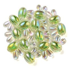 UVメッキレインボー虹色アクリルビーズ  ツートンカラーの二層ビーズ  ウサギの頭部  緑黄  20x15x13mm  穴：3mm&nbsp;X1-PACR-E001-05C