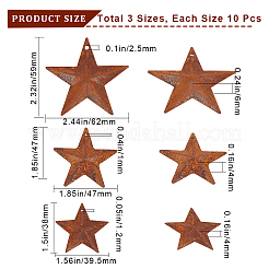 30スタイルのアイアンペンダント3個  錆びる  スター  ココナッツブラウン  38~59x39.5~62x4~6mm  穴：1~2.5mm  10個/スタイル&nbsp;IFIN-GF0001-39B