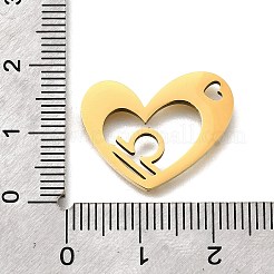 ステンレスペンダント201個  レーザー切断  星座チャーム付きハート  ゴールドカラー  天秤座  17x21.5x1.5mm  穴：1.6x2.6mm&nbsp;STAS-A116-01G-07