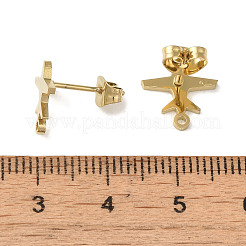 イオンプレーティング（IP）304ステンレススチールスタッドピアス金具  飛行機  ゴールドカラー  10.5x11.5mm  穴：1.2mm  ピン：0.7x11mm&nbsp;STAS-I206-75G