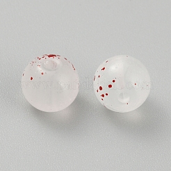 透明艶消しガラスビーズ  スポット模様で丸く  レッド  7x8mm  穴：1.5mm&nbsp;GLAA-WH0032-21B