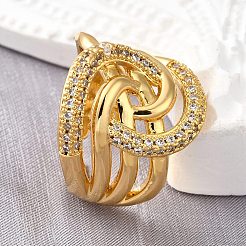 Brass Micro Pave Cubic Zirconia Adjustable Open Cuff Rings for Women&nbsp;RJEW-K292-07G