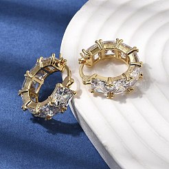 Square Brass Micro Pave Clear Cubic Zirconia Hoop Earrings&nbsp;EJEW-H108-07G