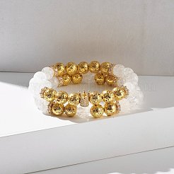 Natural Crackle Quartz & Lava Rock Round Beads Stretch Bracelets Set&nbsp;BJEW-JB07206