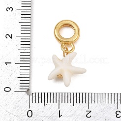 真鍮樹脂製ヨーロピアンダングルチャーム  大きな穴の開いたペンダント ヒトデ  ラックめっき  長持ちメッキ  鉛フリー＆カドミウムフリー  18KGP本金メッキ  ホワイト  27mm  穴：6mm&nbsp;KK-CBA3642-01G-05