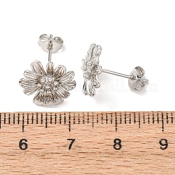 Valentine's Day Flower Brass Stud Earrings&nbsp;EJEW-D351-03P