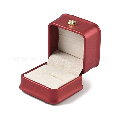Puレザーリングギフトボックス  金メッキされた鉄の王冠とベルベットの内側  結婚式のための  ジュエリー収納ケース  レッド  5.85x5.8x4.9cm&nbsp;LBOX-L005-A05