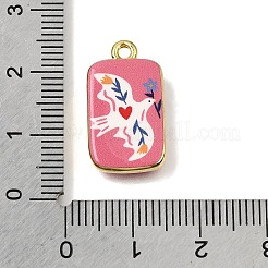 プリントブラスペンダント  ハトのチャームが付いた長方形  ピンク  ゴールドカラー  21x12x3.5mm  穴：1.7mm&nbsp;KK-CBAE379-02G-D