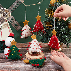 6Pcs 3 Colors Christmas Tree with Star Felt Fabric Pendant Decoration&nbsp;HJEW-CP0001-10