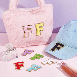 16個 8色 コンピュータータオル刺繍布 粘着パッチ  シェニールアップリケ  文字F  54.5x43x4mm  2個/カラー&nbsp;PATC-PH0001-07C