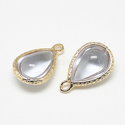 ガラスチャーム  ゴールデントーン真鍮パーツ  ティアドロップ  透明  22x14x8mm  穴：1.5mm&nbsp;GLAA-Q068-19B-14
