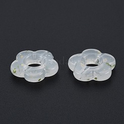マーブルストーン風不透明アクリルビーズ  花  ホワイト  14x14.5x3.8mm  穴：1.5mm&nbsp;LS-OACR-G009-06E