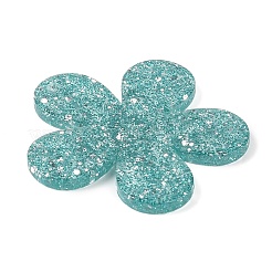 アクリルプラスチックカボション  花  シアン  38x39.5x2.5mm  穴：2.5mm&nbsp;OACR-R273-01D