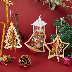 9Pcs 3 Styles Wooden Christmas Mixed Shapes Ornaments&nbsp;DIY-SZ0003-41