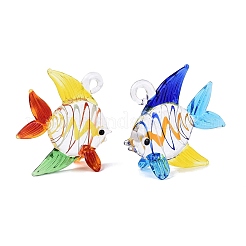 手作りランプワークペンダント  渦巻き模様のチャームが付いた魚  ミックスカラー  44~49x45~48x18~21mm  穴：4~5mm&nbsp;LA-N048-06