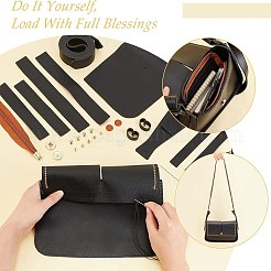 PUレザーで縫うレディースショルダーバッグのDIYキット  生地を含む  ジッパー  磁気クラスプ  スレッド  針  ねじ回し  ネジリベット  ブラック&nbsp;DIY-WR0002-84