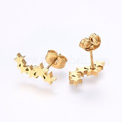 304ステンレススチールジュエリーセット  スタッドピアスとペンダントネックレス  スター  ゴールドカラー  18.9インチ（48cm）  スタッドピアス：13x6x1.2mm  ピン：0.8mm&nbsp;SJEW-O090-16G