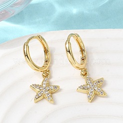 Starfish Brass Micro Pave Clear Cubic Zirconia Hoop Earrings&nbsp;EJEW-H180-28G