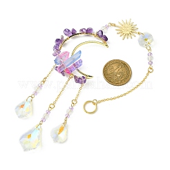 Natural Amethyst & Glass Pendants Decoration&nbsp;HJEW-JM01479-03