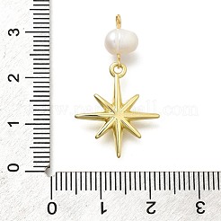 真鍮と天然真珠のスターペンダント  ラックめっき  長持ちメッキ  カドミウムフリー＆鉛フリー  18KGP本金メッキ  30mm  穴：1.8mm&nbsp;KK-Z093-40G