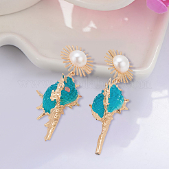 3 Pairs 3 Colors Golden Alloy Sun with Shell Shape Dangle Stud Earrings&nbsp;EJEW-AN0004-40