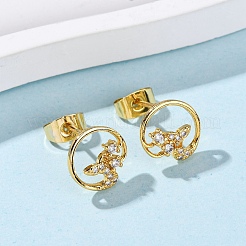 Brass Micro Pave Clear Cubic Zirconia Stud Earrings&nbsp;EJEW-D328-04G-02