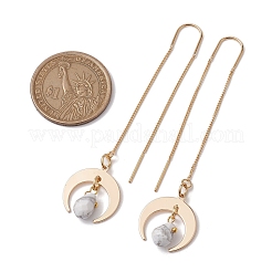 天然ハウライトのティアドロップ型ダングルスタッドピアス  金色の真鍮の月の耳の糸  80x18mm&nbsp;EJEW-JE05712-05