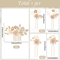 プラスチックと樹脂と鉄のヘアピンセット  桃パフ  70x97x5.5mm&nbsp;OHAR-WH20020-04B