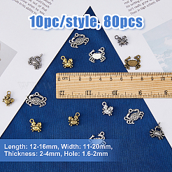 80個8スタイルチベットスタイルアロイペンダント  カニ  ミックスカラー  12~16x11~20x2~4mm  穴：1.6~2mm  10個/スタイル&nbsp;FIND-DC0004-05