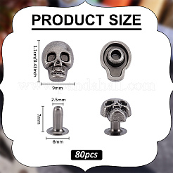80Pcs Halloween Skull Zinc Alloy Collision Rivets&nbsp;TIBE-PH0002-54