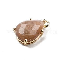 天然サンストーンのファセットペンダント  ラックメッキ金メッキ真鍮ティアドロップチャーム  17x10x6mm  穴：1.5mm&nbsp;G-M431-16G-01