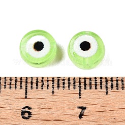 透明なアクリルビーズ  ナザールボンジュウ模様とフラットラウンド  淡緑色  7x4mm  穴：1.5mm&nbsp;TACR-G045-01I