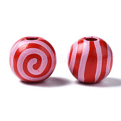 Painted Natural Wood European Beads&nbsp;WOOD-S057-030E