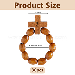 木製ストレッチ指輪30個  クロス  ゴールデンロッド  内径：22mm&nbsp;RJEW-DC0001-22