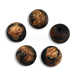 つや消し樹脂ビーズ  天然石風  ラウンド  ブラック  13.5x13mm  穴：2~2.3mm&nbsp;X-RESI-N034-17-A05