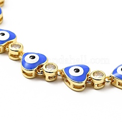 Clear Cubic Zirconia & Enamel Heart with Evil Eye Links Slider Bracelet&nbsp;BJEW-A127-04G