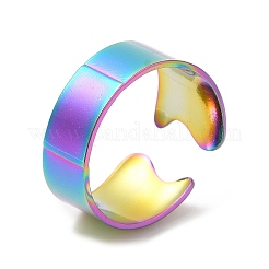 イオンプレーティング(IP) 304 ステンレススチール プレーンオープンカフリング 女性用  虹色  usサイズ8 1/2(18.5mm)&nbsp;RJEW-M149-22RC