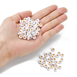 不透明なアクリルビーズ  エナメル  ハート付きフラットラウンド  ゴールデンロッド  7x3.5mm  穴：1.2mm&nbsp;X1-MACR-N008-57G
