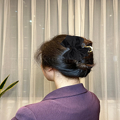 布ちょう結びヘアバレッタ  女性の女の子のためのヘアアクセサリー  ブラック  サイズなし&nbsp;OHAR-LP0001-31A