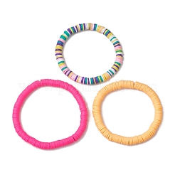 3Pcs 3 Colors Polymer Clay Disc Beaded Stretch Bracelet Sets&nbsp;BJEW-JB10439-01