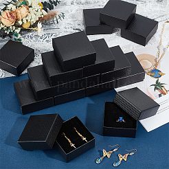 厚紙製ジュエリーボックス24個  ペンダント、イヤリング、リング用  内部のスポンジ  正方形  ブラック  7.5x7.5x3.4~3.5cm&nbsp;CBOX-OC0001-01