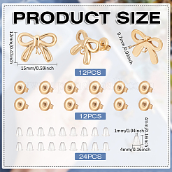 304ステンレススチールスタッドピアス金具6組  イヤーナットとループ付き  蝶結び  24個のプラスチック製イヤーナット  14KGP本金メッキ  12x15mm  穴：1.8mm  ピン：0.7mm&nbsp;STAS-ME0001-37