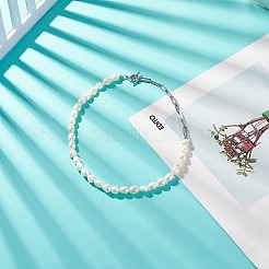 Natural Baroque Pearl Beaded Necklace with 304 Stainless Steel Paperclip Chains for Women&nbsp;NJEW-JN04108