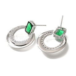 真鍮キュービックジルコニア＆ガラススタッドピアス  カドミウムフリー＆鉛フリー  プラチナ  26.5x21.5mm&nbsp;EJEW-M048-01P