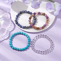 星座 4mm ラウンド天然ホワイト ジェイド & ブルー スポット ジャスパー 8 個  女性用合成水晶とターコイズビーズストレッチブレスレット  水瓶座  内径：2-1/4インチ（5.8cm）&nbsp;BJEW-JB10631